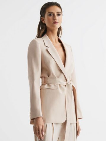 Reiss Lylah Single Breasted Tie Front Blazer Cream