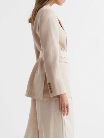 Reiss Lylah Single Breasted Tie Front Blazer Cream