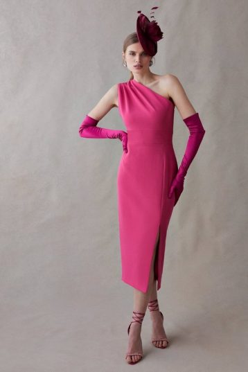 Reiss Premium One Shoulder Pencil Dress Pink