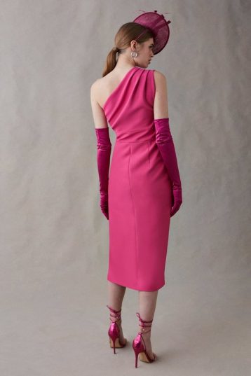 Reiss Premium One Shoulder Pencil Dress Pink