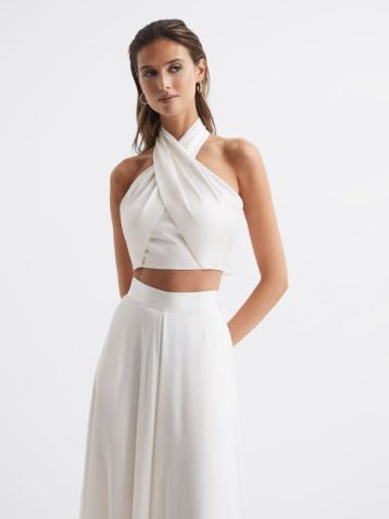 Reiss Ruby Cropped Halter Occasion Top White