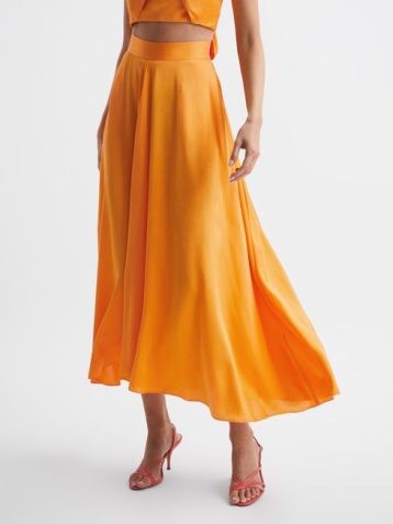 Reiss Ruby Occasion Maxi Skirt Orange