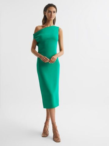 Reiss Zaria Off-Shoulder Bodycon Midi Dress Green