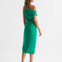 Reiss Zaria Off Shoulder Bodycon Midi Dress Green