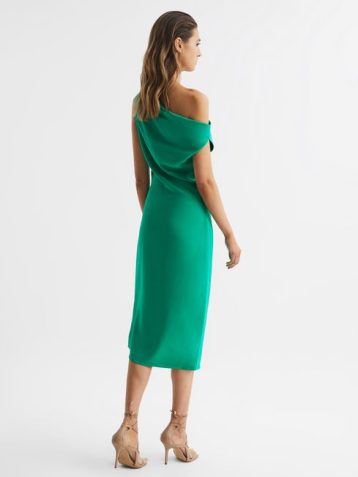 Reiss Zaria Off-Shoulder Bodycon Midi Dress Green