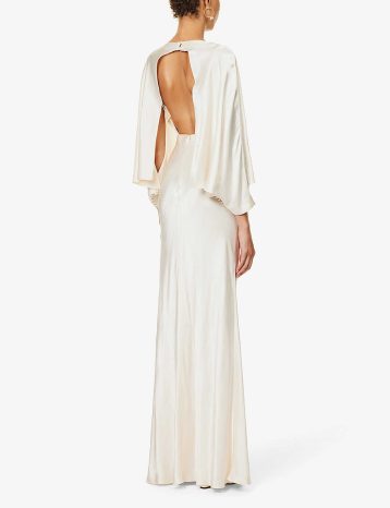 Shona La Lune open-back natural wood-blend midi dress Cream