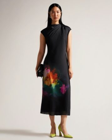 Ted Baker Serepha Fitted Knit Bodice Dress With Ruffle Skirt Black