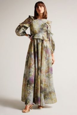 Ted Baker Dorathi Ruffle Detail Maxi Dress Green Multi