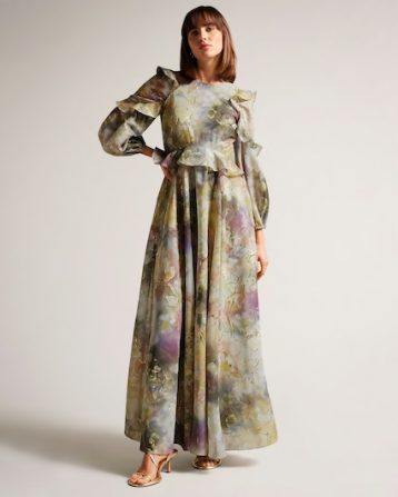 Ted Baker Dorathi Ruffle Detail Maxi Dress Green Multi