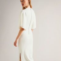 Ted Baker Lounia Fluted Sleeve Knitted Bodycon Midi Dress Ivory