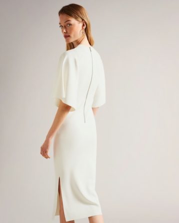 Ted Baker Lounia Fluted Sleeve Knitted Bodycon Midi Dress Ivory