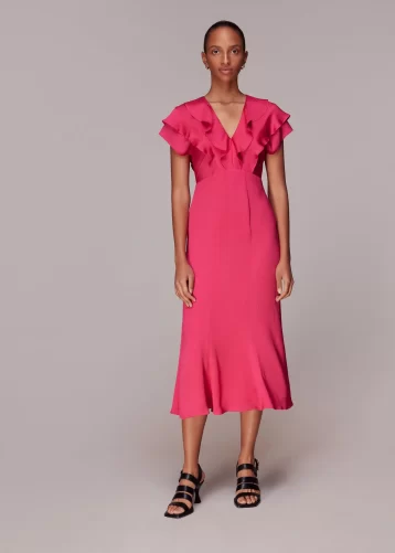 Whistles Adeline Frill Midi Dress Pink