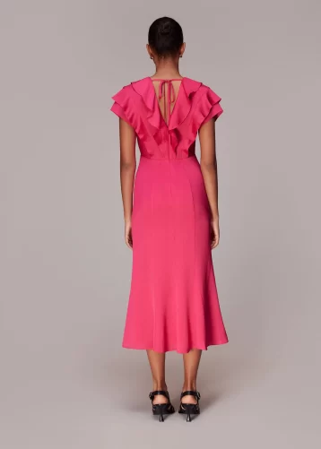 Whistles Adeline Frill Midi Dress Pink