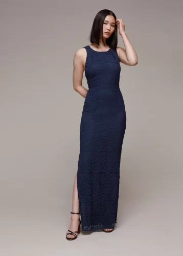 Whistles Lace Tie Back Maxi Bridesmaid Dress Navy Blue