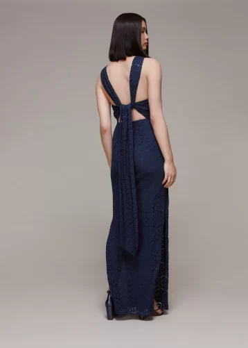 Whistles Lace Tie Back Maxi Bridesmaid Dress Navy Blue