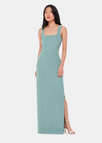 Whistles Mila Square Neck Maxi Dress Sage Green