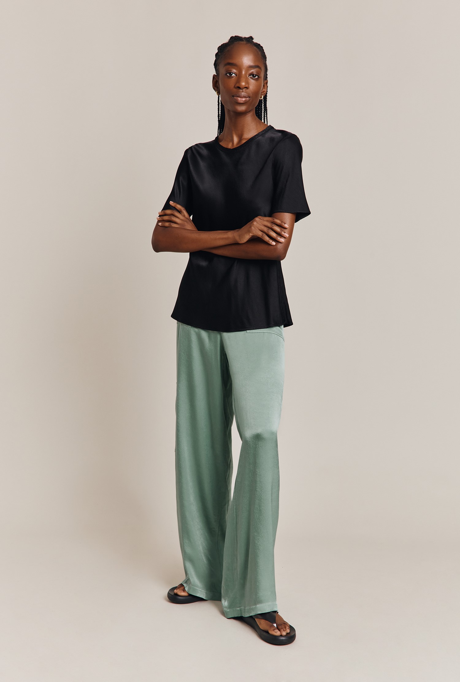 Aurora Satin Cargo Trousers Soft Green, £89