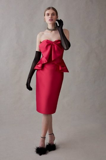 Coast Twill Pencil Dress With Bow Front Red