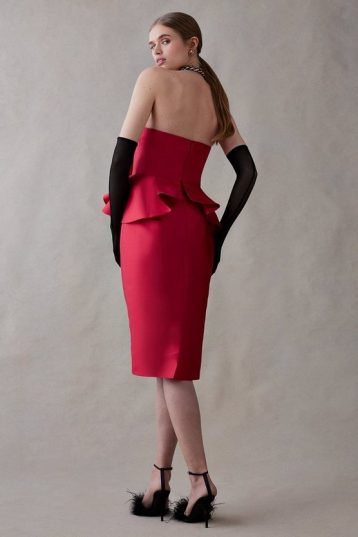 Coast Twill Pencil Dress With Bow Front Red