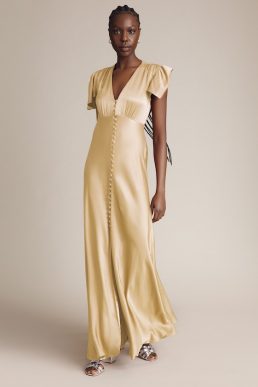 Ghost Delphine Satin Maxi Bridesmaid Dress Buttermilk