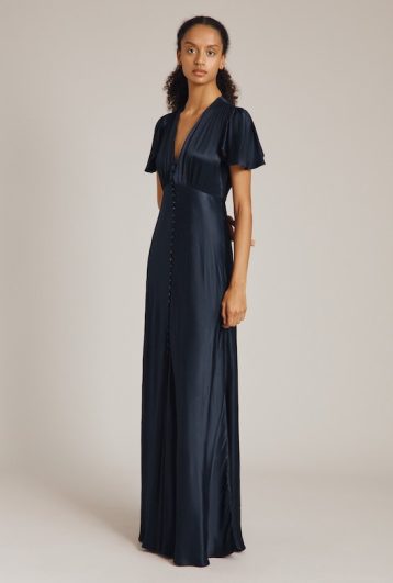 Ghost Delphine Satin Maxi Bridesmaid Dress Navy