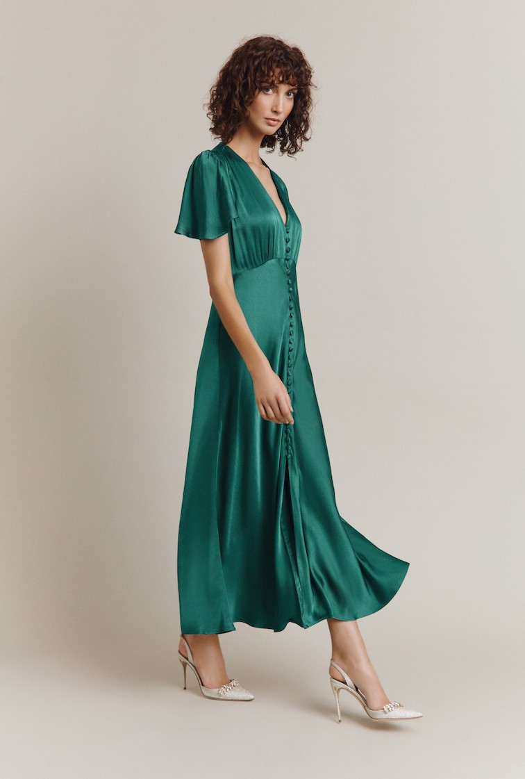 GRACE SATIN MIDI DRESS Dark Green £179