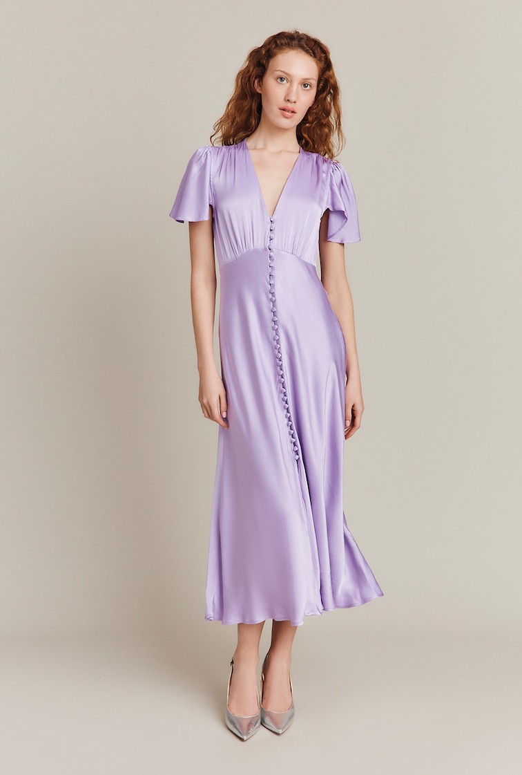 GRACE SATIN MIDI DRESS Lilac £179