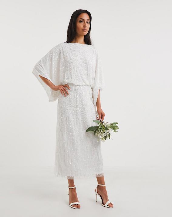 Joanna Hope Ivory Kimono Sleeve Beaded Bridal Maxi Dress, Ivory