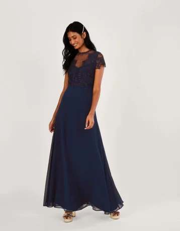 Monsoon Diana lace maxi bridesmaid dress navy blue