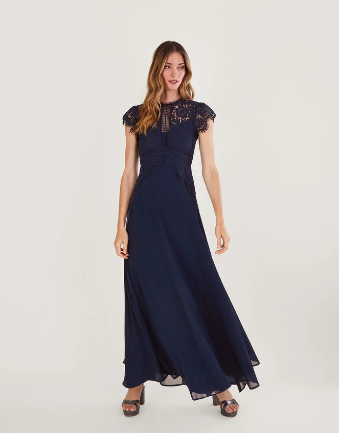 Monsoon Louise lace maxi bridesmaid dress blue navy