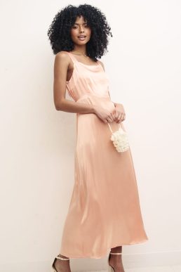 Nobody's Child Peach Satin Dora Midaxi Bridesmaid Dress