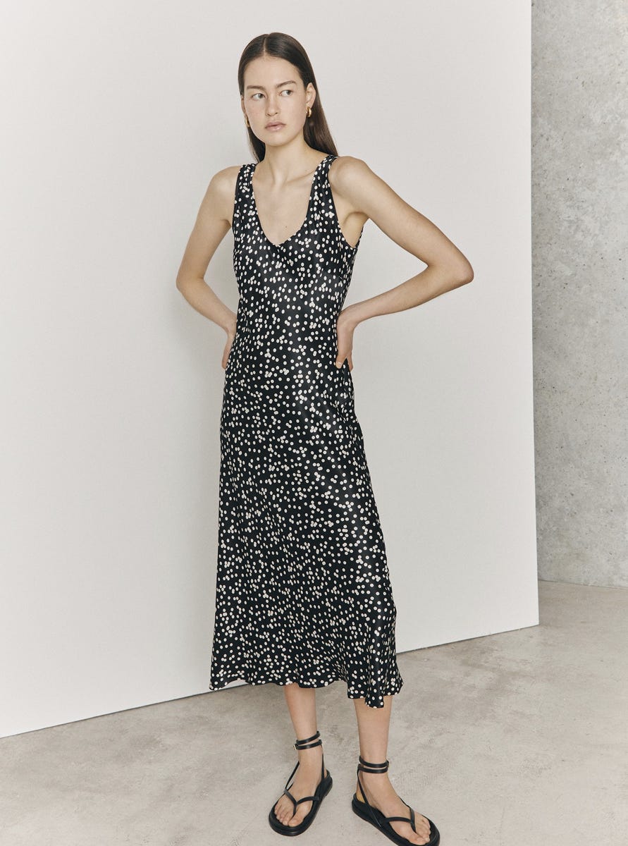 PALM SLIP MIDI DRESS Black Spot £129