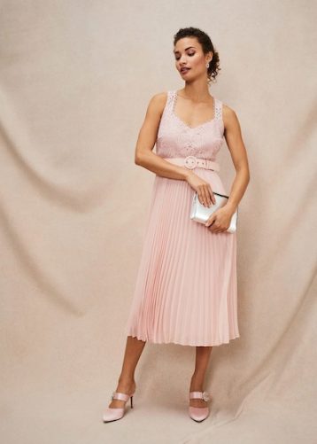 Phase Eight Kassidy Lace Bodice Pleat Dress Petal Pink