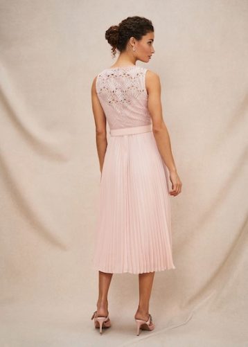 Phase Eight Kassidy Lace Bodice Pleat Dress Petal Pink