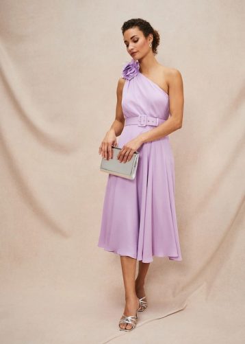 Phase Eight Kiki One Shoulder Midi Dress Crocus Lilac