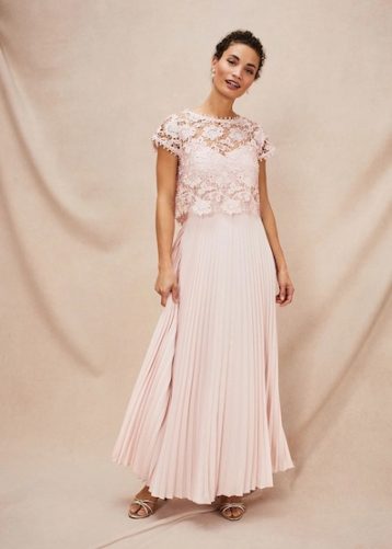 Phase Eight Michelle Lace Pleat Maxi Dress Antique Rose Blush