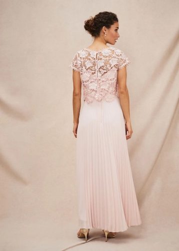 Phase Eight Michelle Lace Pleat Maxi Dress Antique Rose Blush