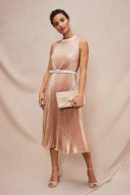 Phase Eight Simara Sequin Pleat Dress Rose Gold