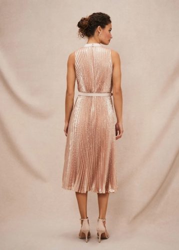 Phase Eight Simara Sequin Pleat Dress Rose Gold