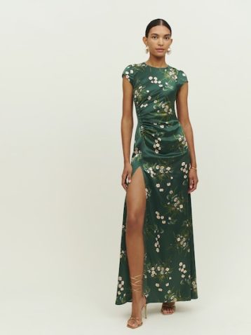 Reformation Birch Silk Maxi Dress Green Multi