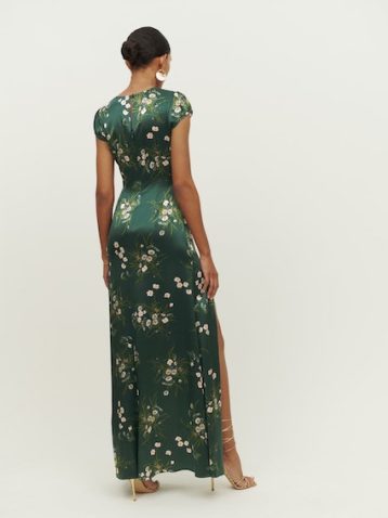 Reformation Birch Silk Maxi Dress Green Multi