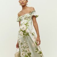 Green floral bardot dress best sale