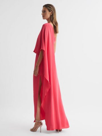 Reiss Jordyn Off-Shoulder Cape Maxi Dress Coral