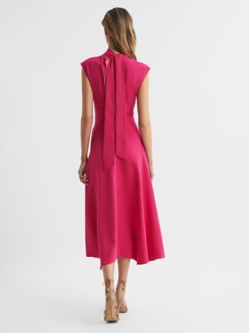 Reiss Livvy Open Back Midi Dress Bright pink