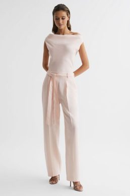 Reiss Maple Off-The-Shoulder Jumpsuit Nude Blush