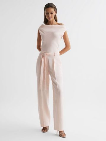 Reiss Maple Off-The-Shoulder Jumpsuit Nude Blush