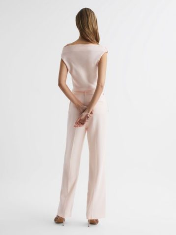 Reiss Maple Off-The-Shoulder Jumpsuit Nude Blush