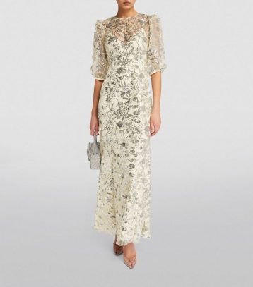 SELF-PORTRAIT Sequinned Maxi Dress Champagne