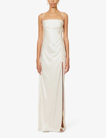 Shona Joy La Laune sleeveless ruched satin maxi dress, Cream