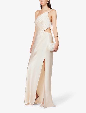 Shona Joy La Lune Asymmetric satin maxi dress Cream